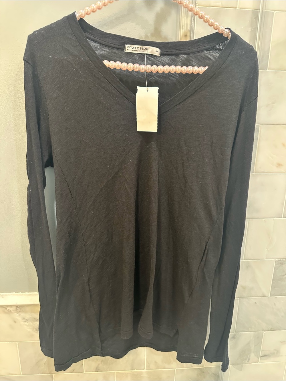 Stateside V neck Black Fitted Long Sleeve Tee - Picture 7 of 7